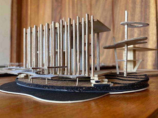 1:125 hand-built model of the westernmost residence for architect's continuing design development studies