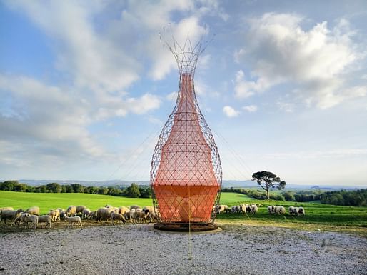 Sheep around Warka, Warka Water, Dorza, Ethiopia. Architecture and Vision / Arturo Vittori (architect and photographer)