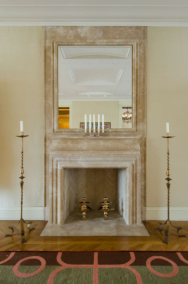 Marble fireplace in the living room.