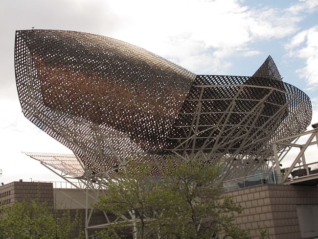 The fish-inspired pavilion for the 1996 Barcelona Olympics served as the catalyst for developing much of the technologies discussed in Chang's piece. Credit: Wikipedia