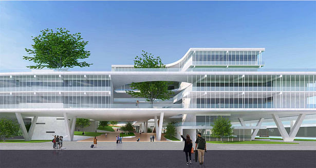 Rendered view of school entrance