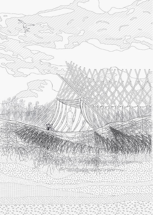 Serjeant Award for Excellence in Drawing: Earth’s Breath: Wind and Wild by Chloe Dalby (Newcastle University). Image: RIBA.