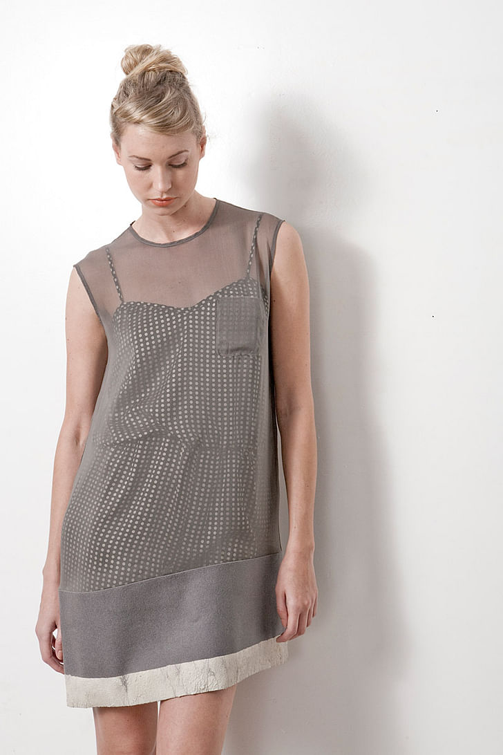 Fall/Winter 2011 Collection – silk shift dress with felted wool contrast dipped in concrete