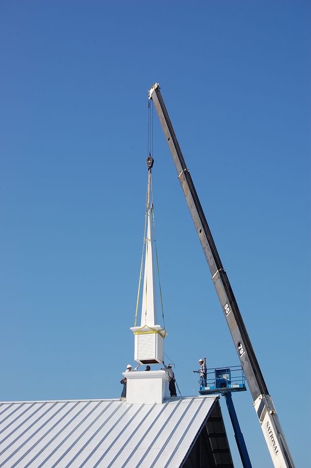 Shadycrest Baptist - installing the steeple