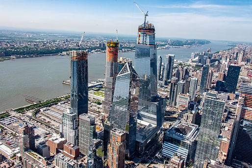 Aerial view of the enormous Hudson Yards development in May 2018 with 35 Hudson Yards peaking out from the center back. Image courtesy of Related-Oxford.