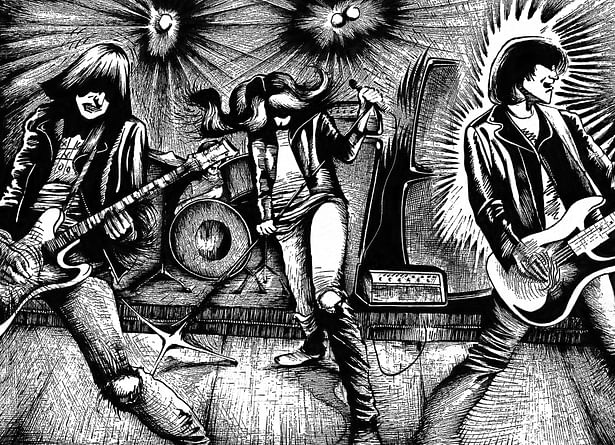 This piece is a rough pen and ink illustration of the Ramones.