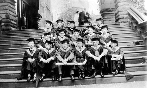  Group graduation photo of Chinese students at Penn (Tong Jun, second on the left in the back row). From the exhibition brochure. Photo courtesy Ming Tong.