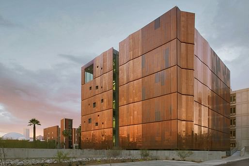 Metal cladding at the <a href="https://archinect.com/firms/project/150188890/meinel-optical-sciences-research-lab-university-of-arizona/150188922">Meinel Optical Sciences Research Lab</a> at the University of Arizona by Richärd Kennedy Architects. The price of steel mill products has risen 108.6% in the last 12 months. Photo: Bill Timmerman.