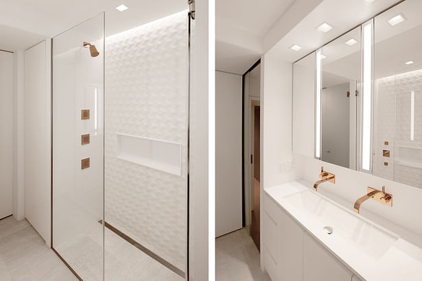 Modern Master Bath with White Textured Tile