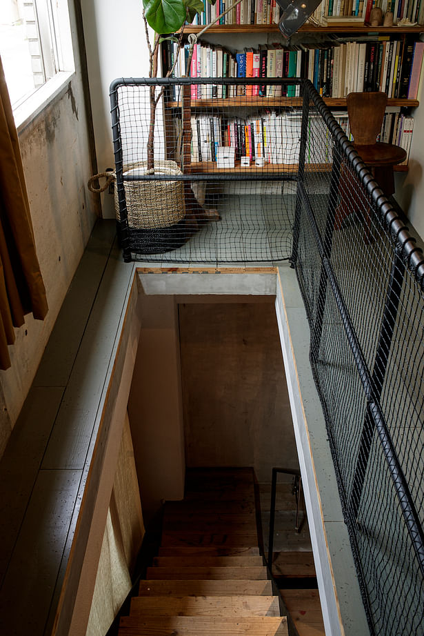 This staircase connects the garage with the studio