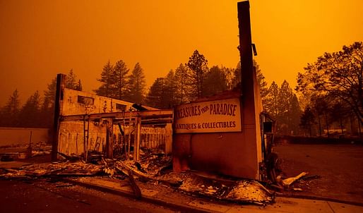 Walls of a scorched shop in Paradise, California Image © AP Photo/Noah Berger 