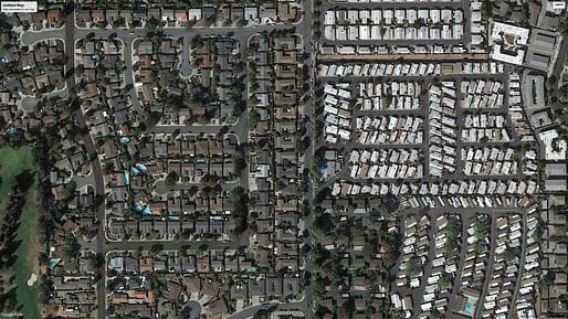 The Rancho La Mesa Mobile Home Park in Sunnyvale, California (right), is more densely developed than adjacent single-family residential neighborhoods (left). Google Earth, CC BY-ND