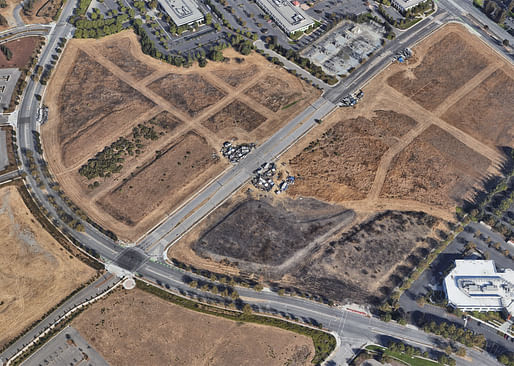 An undated aerial image of Apple's vacant San Jose property shows the growing encampment along Component Drive. Image: Google Maps.