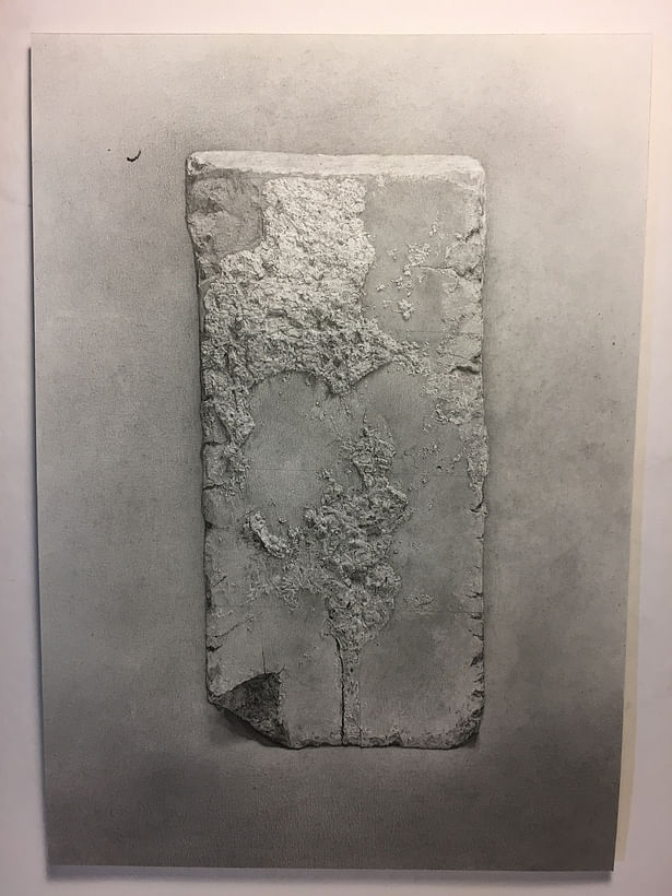 Graphite drawing of a brick from still life