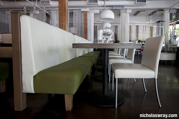 Movable Banquette Seating and Tables. All reclaimed materials (except Fabrics) 