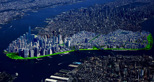 Rendering of NYC's flood-protection proposal for Lower Manhattan. Image via The New York Times.