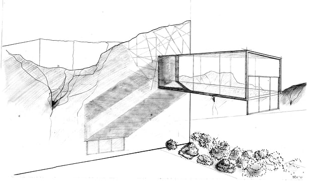 Hand Drawn Perspective of the Projection thru the Jailhouse wall