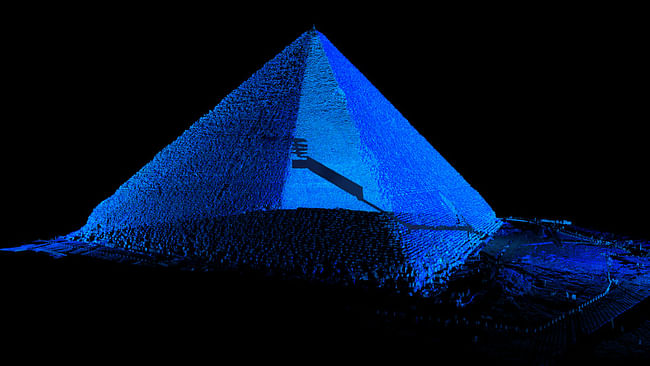 Point Cloud & CGI Image of the Great Pyramid in Giza. Courtesy of Atlantic Productions