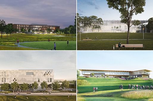 Clockwise from top L: Houston Endowment HQ proposals by Deborah Berke Partners, Kevin Daly Architects, Olson Kundig and Schaum/Shieh Architects. Images © the respective teams.