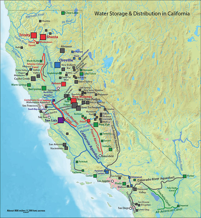 'California water system' by Shannon1 via wikipedia.org, background image in public domain.