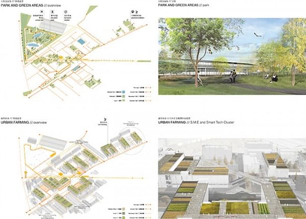 The original main street is transformed from a 4-lane vehicle road into a slow traffic corridor where pedestrian paving, bicycle lanes, bio-swales and car lanes interweave providing a more pedestrian-friendly streetscape. Integrated pockets of outdoor sitting areas work with cafes and restaurants along the main axis.