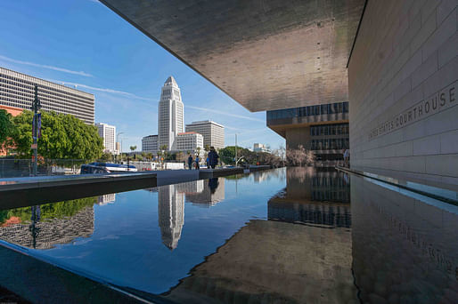 A view of the Los Angeles City Hall from the U.S. Courthouse in Downtown L.A. Photo: Mary Newcombe/<a href="https://www.flickr.com/photos/makadaka/33813597041"target="_blank">Flickr</a>.