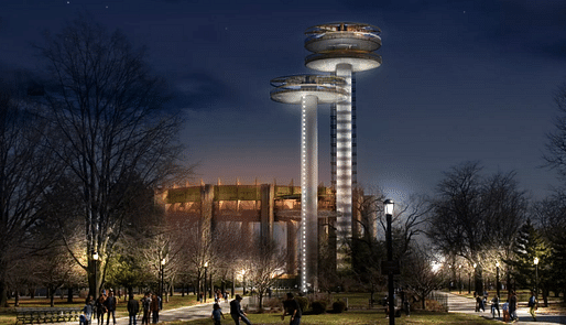 Rendering showing the restored observation towers. Image courtesy of the New York City Parks Department.