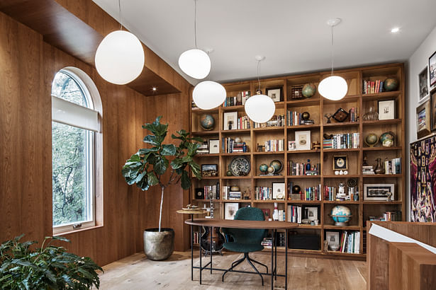 Wood lined library