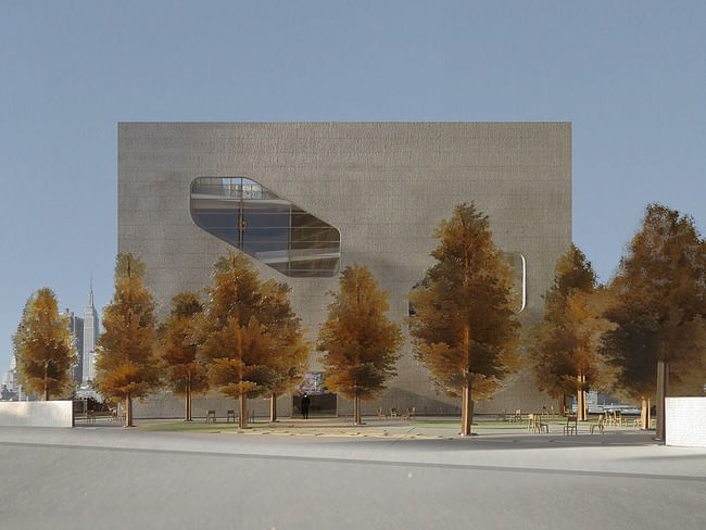 forthcoming Queens Library by Steven Holl Architects, at Center Boulevard and 48th Avenue in Hunters Point of NYC's Long Island City (exterior)