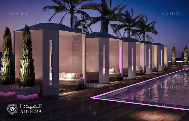 Cabanas by the pool in lounge and bar 