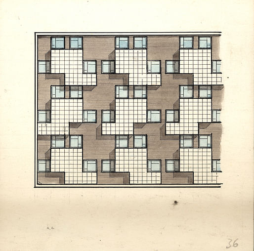 Spa Green Estate, Rosebery Avenue, Finsbury, London, study for alternative elevation, 1940. By Skinner Bailey & Lubetkin Tecton. © RIBA Collections.