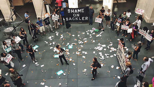 PAIN protesting the Arthur M. Sackler Museum at Harvard last year. Photo via PAIN.