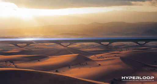 Rendering of HyperloopTT pylon system in UAE, in collaboration with MAD architects. Image: HyperloopTT. 