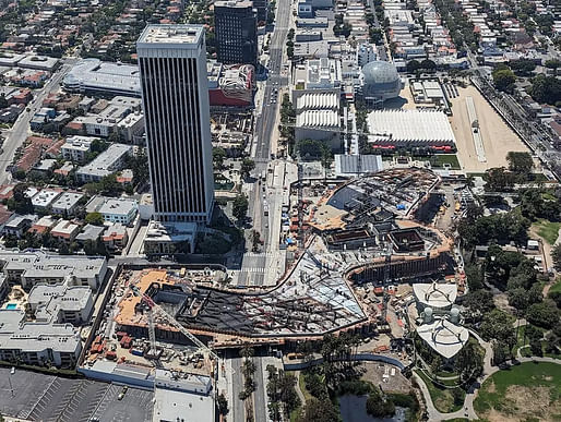 Drone view of LACMA's David Geffen Galleries construction site in July 2023. Photo courtesy of Museum Associates/LACMA