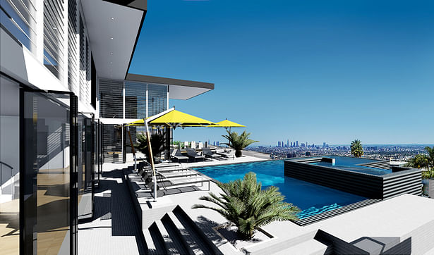 Pool side with city scape view on this magnificent Cantilever home