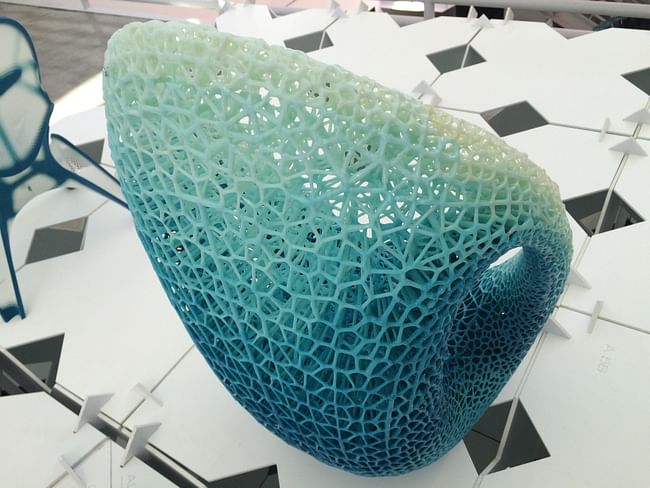 Alvin Huang's exhibited 3D printed chair in Conjunction with Stratasys. Photo credit: Anthony Morey.