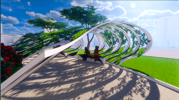 3D perspective of the pedestrian green tunnel with the help of Sketch Up, Grasshopper, and Escape.