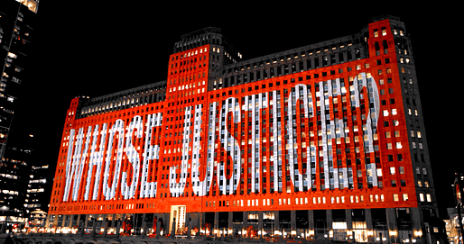 "Untitled (Questions), 1995/2021" by Barbara Kruger on view at theMART in Chicago. All images courtesy of Art on theMART