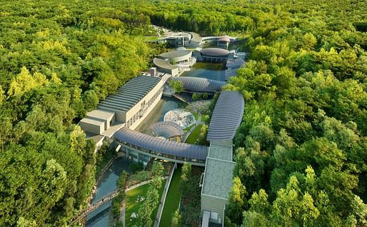 Aerial Rendering of the Crystal Bridges Museum of American Art. Courtesy Safdie Architects.