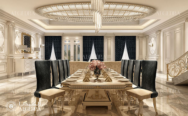 Dining room interior decor in luxury villa