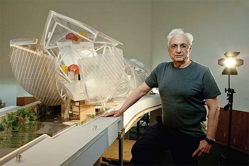 Sailing away: Frank Gehry with a model of the Fondation Louis Vuitton—“it looked like a regatta to me”. (The Art Newspaper; Photo: © Sébastien MICKE/PARISMATCH/SCOOP)