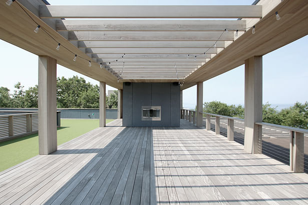 Roof Deck with Cedar Trellis and Fireplace