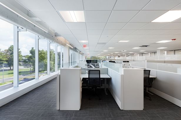 Open workstations and perimeter circulation, allow natural daylight to employees.