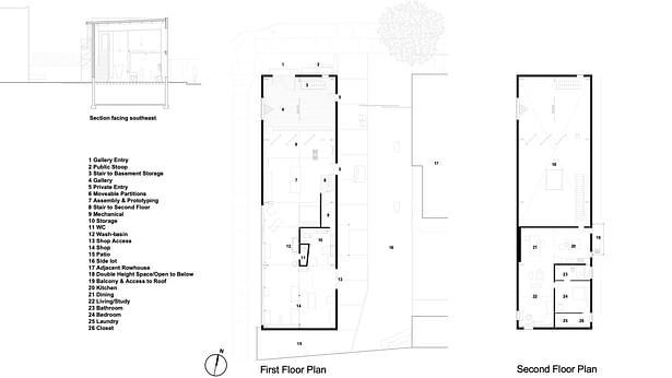 image credit: [dhd] derek hoeferlin design, Monica Mulica (drawings) Floor Plans and Building Section 