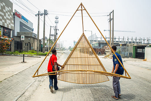 Nifemi Marcus-Bello, “Waf Kiosk (temporary installation),” 2022. Photograph. Courtesy nmbello Studio, Lagos, Nigeria. Photo: Jide Ayeni. From the 2022 individual grant to Nifemi Marcus-Bello for “Africa—A Design Utopia”