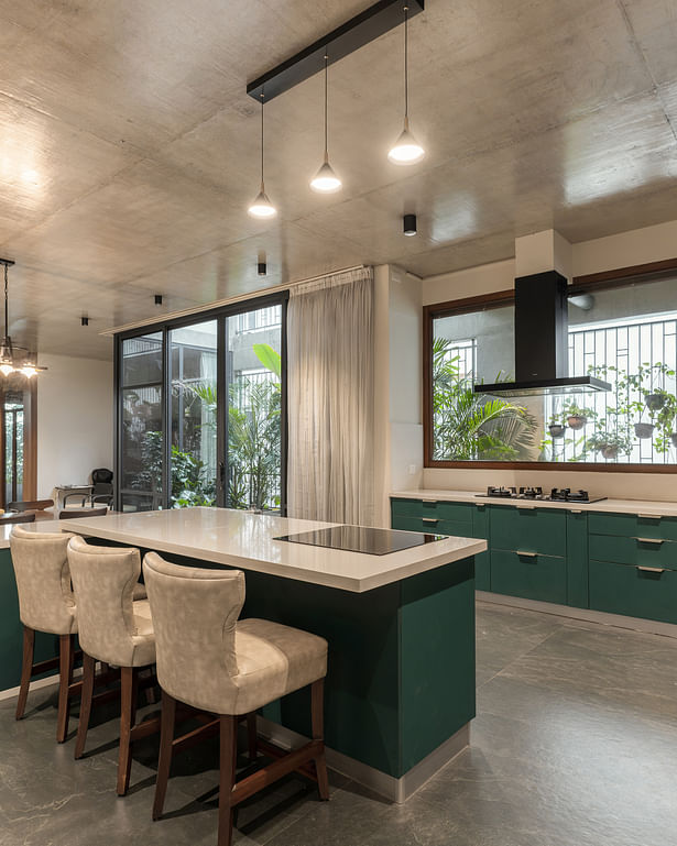 overlooking courtyard from kitchen space