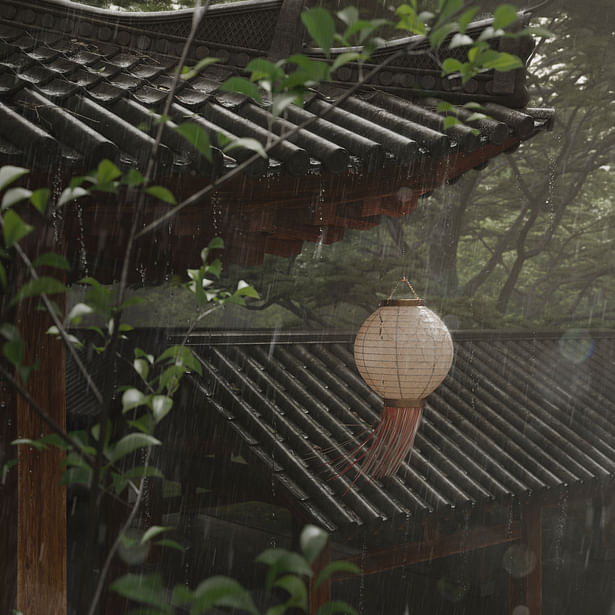 Traditional paper lantern under the rain