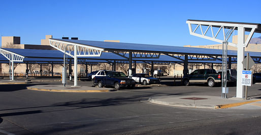Solar panels atop a parking lot in Albuquerque, New Mexico. Image: J.N. Stuart Flickr