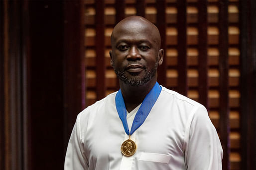 Architect David Adjaye after receiving the <a href="https://archinect.com/news/article/150265730/sir-david-adjaye-receives-riba-gold-medal-at-illustrious-virtual-event">RIBA Royal Gold Medal in 2021</a>. Photo: RIBA/Francis Kokoroko 2021