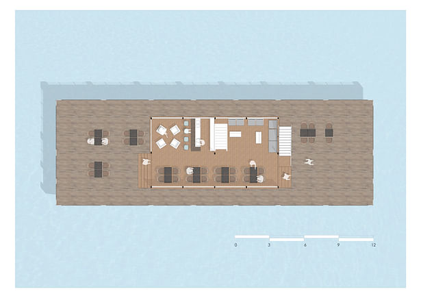 A floor plan of the Floating Restaurant at Goa